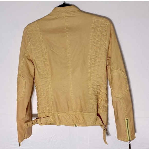 Vintage Roosevelt American College Dyed Yellow Distressed Faux Leather Jacket M - Picture 15 of 16